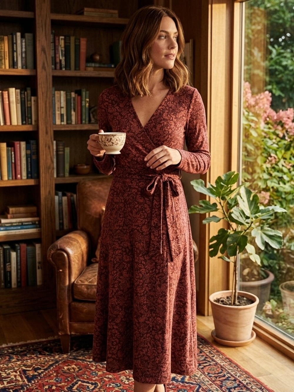 NWT Paisley Blossoms Windsor Wine Fit & Flare Midi Faux Wrap Dress